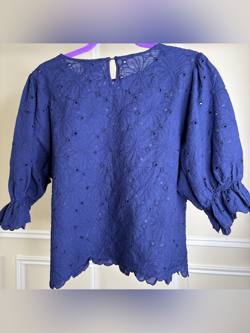 Eyelet Puff-Sleeve Blouse in Royal Blue - Picture 4 of 4
